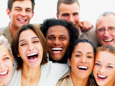 Group of peoples faces smiling and happy