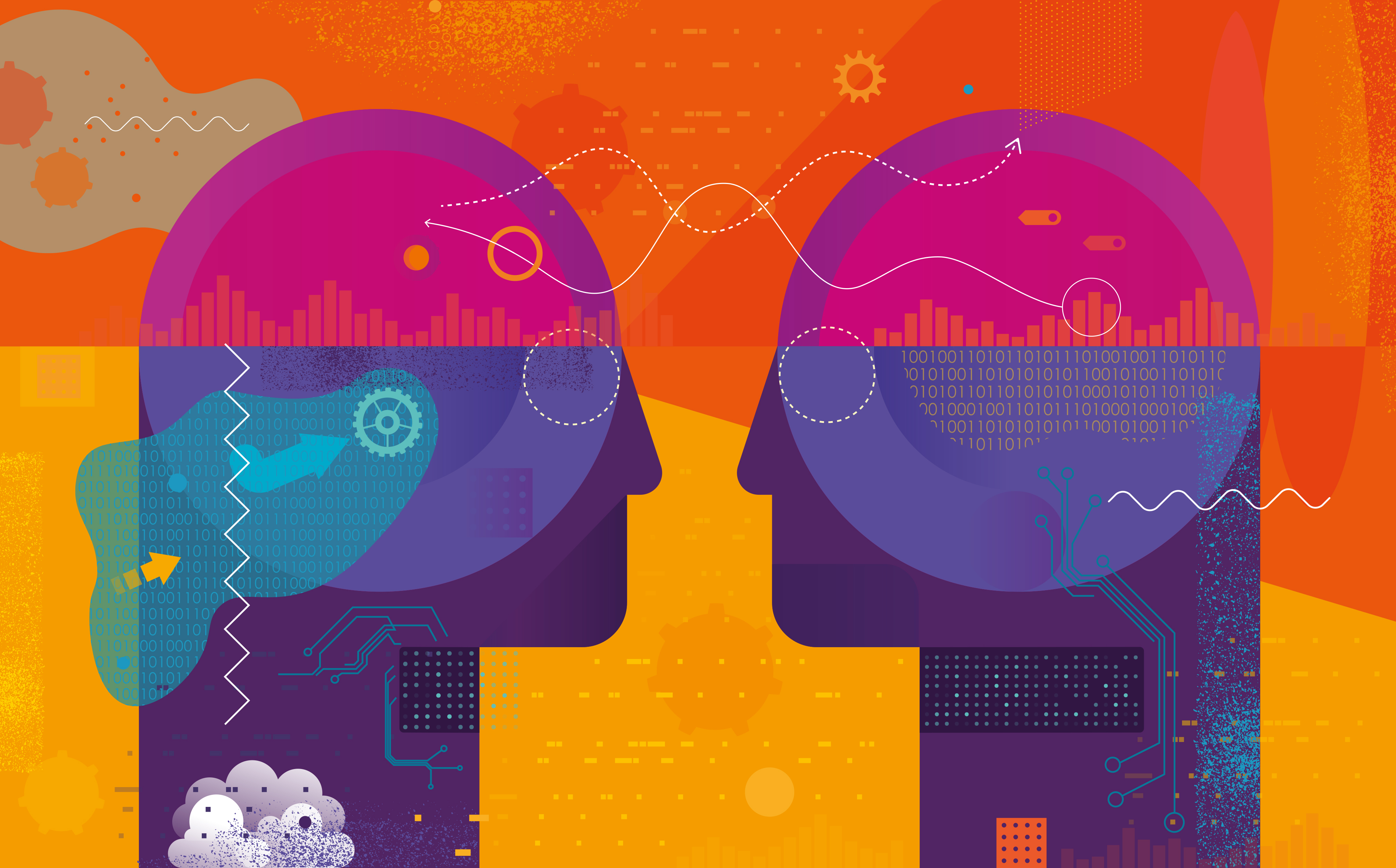 Vibrant vector illustration depicting Ai intelligence communication concept
